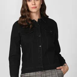 StyleStone Women Black Solid Denim Jacket-image-9