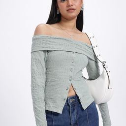 glitchez Shoulder Pop Seersucker Top-30