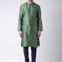 DEYANN Men Green & Navy Blue Self Design Kurta with Churidar-picture-42