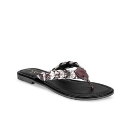 Eske Women Silver-Toned & Black Embellished Leather Open Toe Flats-picture-12