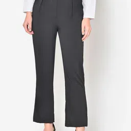 Martini Women Charcoal Grey Solid Regular Trousers-16