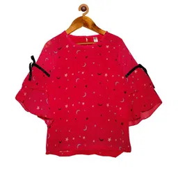 KiddoPanti Pink Geometric Georgette Regular Top-56
