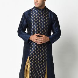 DEYANN Men Navy Blue Ethnic Motifs Printed Kurta-image-83