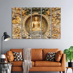 999Store Set Of 5 Gold-Toned & Grey Bed Buddha Wall Art Frames-picture-5