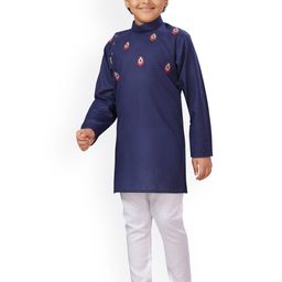 ahhaaaa Boys Navy & White Embroidered Sherwani Set-picture-55