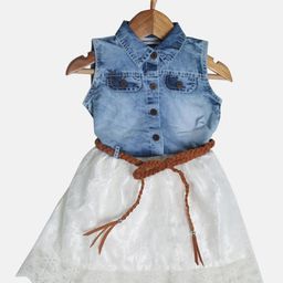 Peppermint Girls White Self Design Fit and Flare Dress-image-95