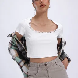glitchez Skinny Silhouette Vertical Stripes Embroidered Crop Top-image-26