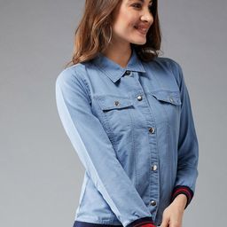 DOLCE CRUDO Women Blue Solid Denim Jacket-image-31