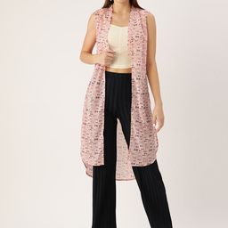 Rue Collection Women Pink & Black Printed Open Front Longline Shrug-55