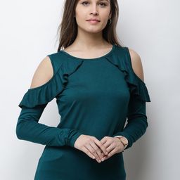 Cation Women Teal Blue Solid Fitted Top-image-9