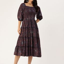 AMUKTI Ethnic Motifs Printed Tiered Fit & Flare Midi Ethnic Dress-image-2