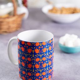 KOLOROBIA Blue & Orange Printed Ceramic Babur Inspired Classic Mug-45