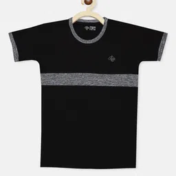 CHIMPRALA Boys Black & Grey Striped Round Neck T-shirt-image-79