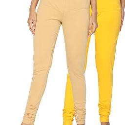 TSG Bliss Women Pack Of 2 Beige & Yellow Solid Churidar-Length Leggings-image-74