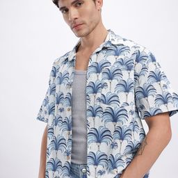glitchez Conversational Print Pure Cotton Drop-Sleeves Relaxed Fit Shirt with Side Slits-image-89