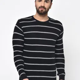 ARMISTO Men Black & Grey Striped Chunky Sweater-image-102