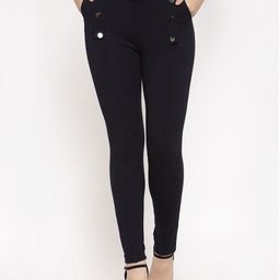 Clora Creation Women Navy Blue Solid Treggings-image-16