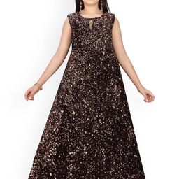 Aarika Girls Peach-Coloured Printed Maxi Dress-image-6