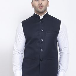 Badoliya & Sons Men Navy Blue Solid Nehru Jacket-14