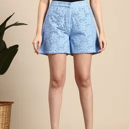 Mast & Harbour Women Schiffli Floral High-Rise Shorts-picture-42
