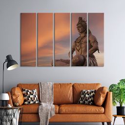 999Store Set Of 5 Brown & Orange Sitting Lord Shiv Ji Mahadev Printed Wall Paintings-image-65