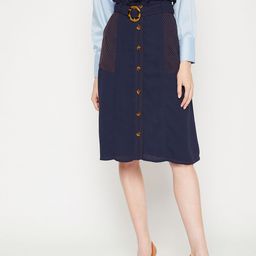 Marie Claire Women Blue Solid A-Line Knee-Length Skirt-picture-16