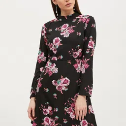 Harpa Women Black & Pink Floral Printed A-Line Dress-image-58