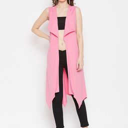 Hypernation Women Pink Solid Open Front Shrug-6