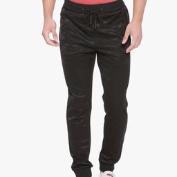 Basics Men Black Camouflage Self-Design Slim-Fit Joggers-image-2