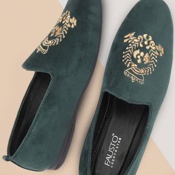 FAUSTO Men Embroidered Lightweight Velvet Mojaris-image-27