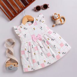 Happy Faces Girls Cotton Printed Flutter Sleeve Fit & Flare Dress-13