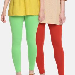 Dollar Missy Women Red & Green Pack Of 2 Solid Slim-Fit Ankle-Length Leggings-image-61