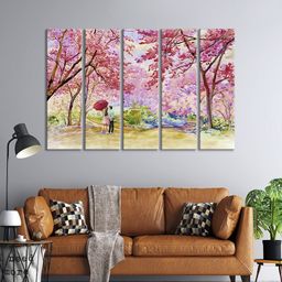 999Store Set Of 5 Pink & Green Tree With River Female And Male Wall Art Frames-2