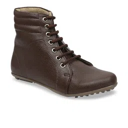 VALIOSAA Women Brown Solid Synthetic Mid-Top Flat Boots-33