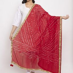 Clora Creation Red Bandhani Gotta Patti Silk Dupatta-46