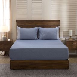 MASPAR Blue Solid Flat 400 TC Egyptian Cotton King Bedsheet with 2 Pillow Covers-image-25