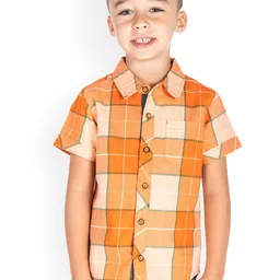 Cherry Crumble Boys Orange Regular Fit Checked Casual Shirt-image-114