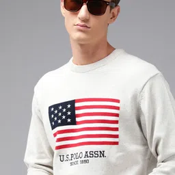 U.S. Polo Assn. Men Off White Printed Pure Cotton Pullover-picture-15