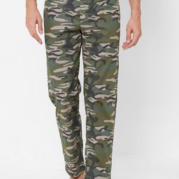 URBAN SCOTTISH Men Olive-Green Camouflage Printed Cotton Lounge Pants-image-43