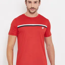 Bishop Cotton Men Red Striped Round Neck T-shirt-image-54