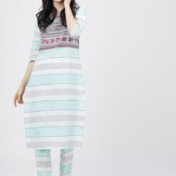 Vishudh Women Turquoise Blue Striped Straight Kurta-picture-29