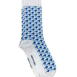 Mint & Oak Men White & Blue Patterned Calf-Length Socks-26