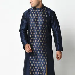DEYANN Men Navy Blue Ethnic Motifs Printed Kurta-image-80