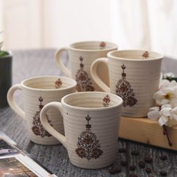MIAH Decor Beige Set of 4 Handmade Eco Friendly Ceramic Mugs-41