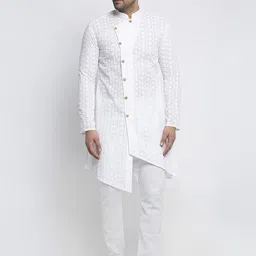 TREEMODA Men White Chikankari Embroidered Pure Cotton Kurta with Pyjamas-image-26