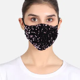 Anekaant Women Black Sequin Embellished 3-Ply Reusable Outdoor Face Mask-image-57