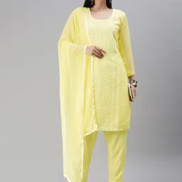 KALINI Yellow Embroidered Unstitched Dress Material-image-79