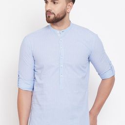 even Men Blue Striped Straight Kurta-image-77