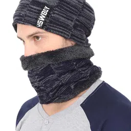 FabSeasons Unisex Blue Self Design Beanie-image-12