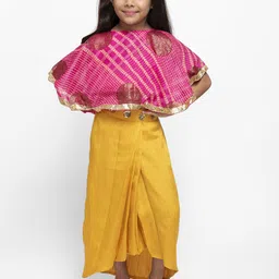 Fairies Forever Girls Pink & Yellow Printed Ready to Wear Fusion Lehenga Choli-picture-33